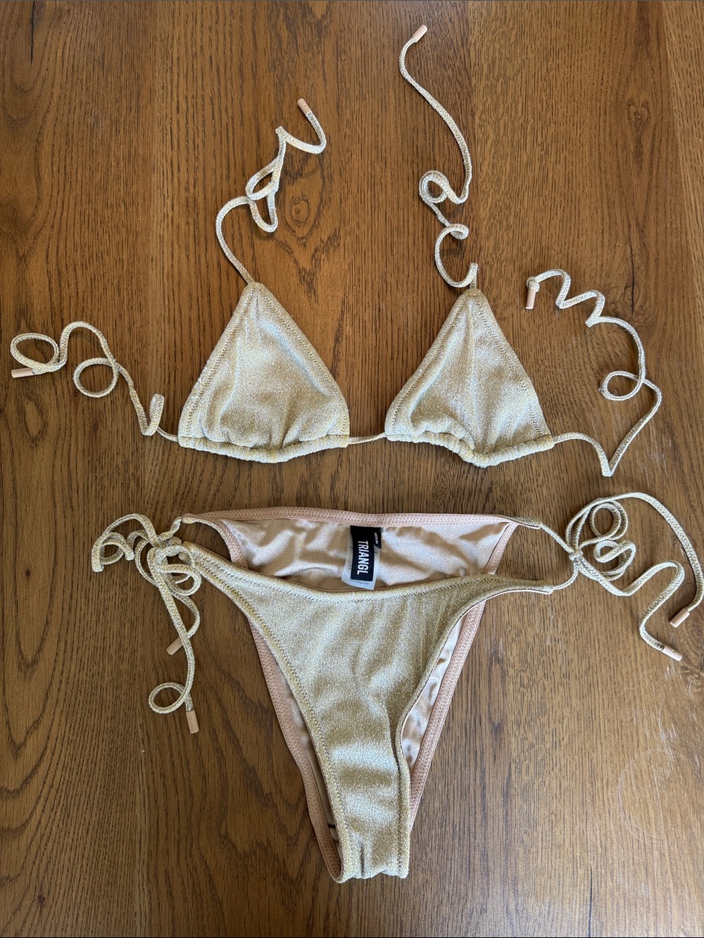 Triangl Swimwear Bikini Shimmery Gold Triangle String Bikini Set